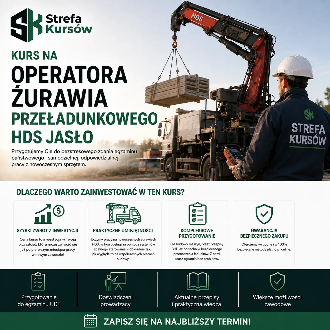 Kurs na Operatora żurawia przeładunkowego HDS Jasło