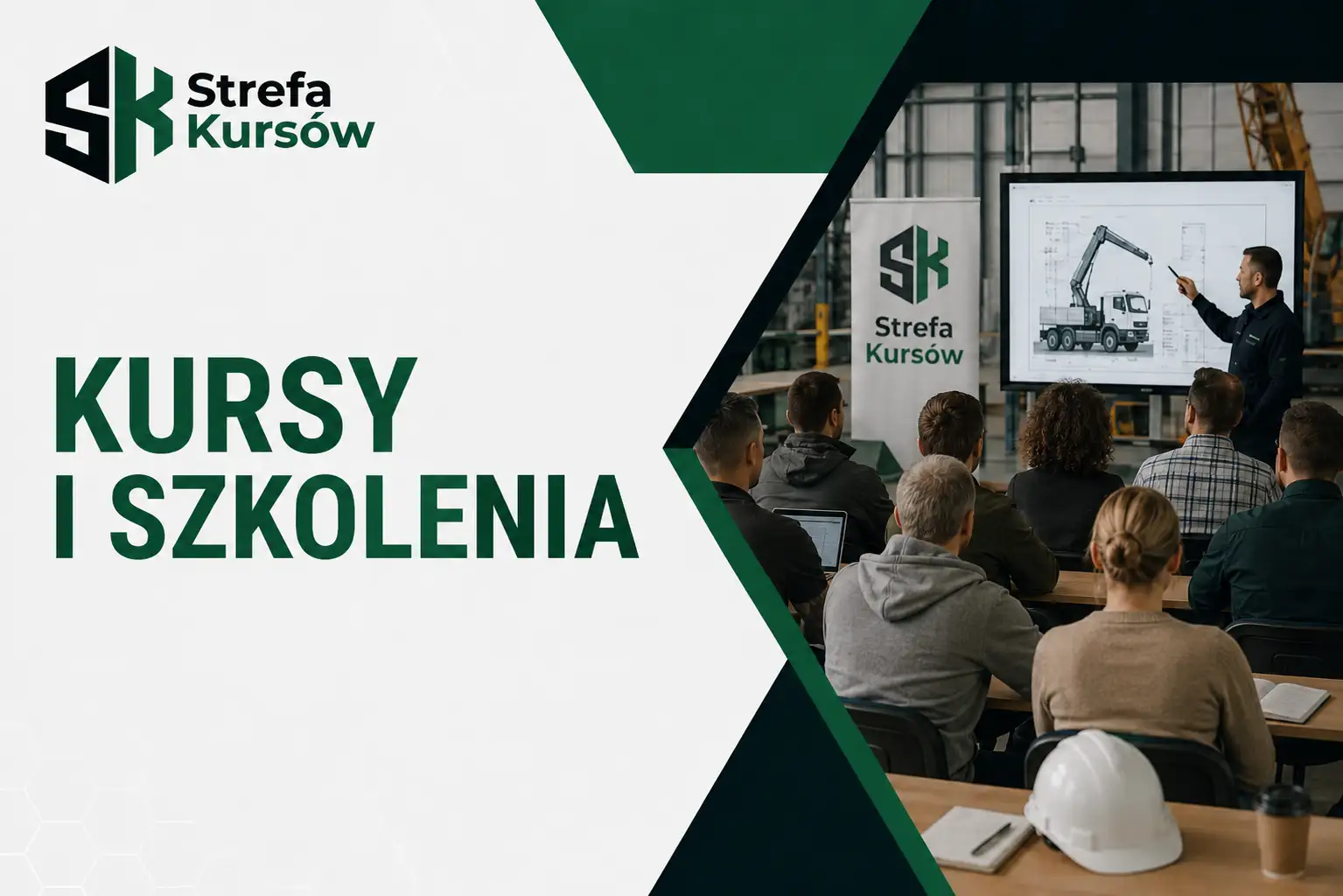 Kursy zawodowe. Obrazek reklamuje Strefę Kursów i Szkoleń.